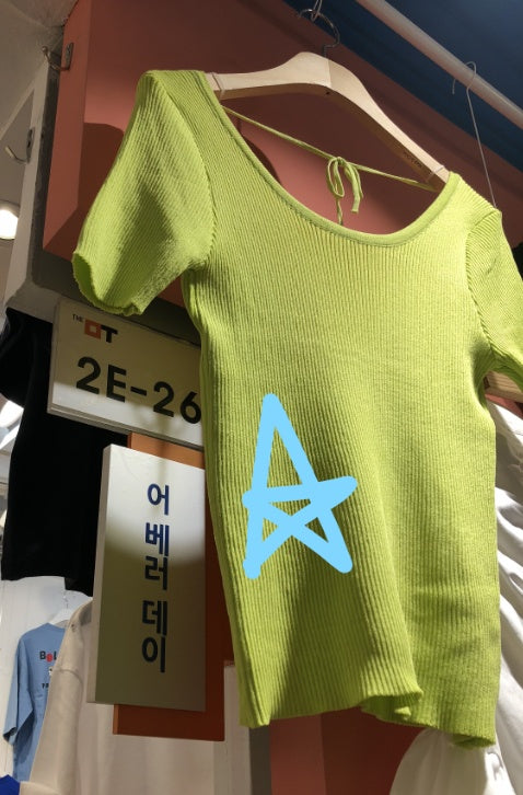 Lime round neck tie back knit top_1