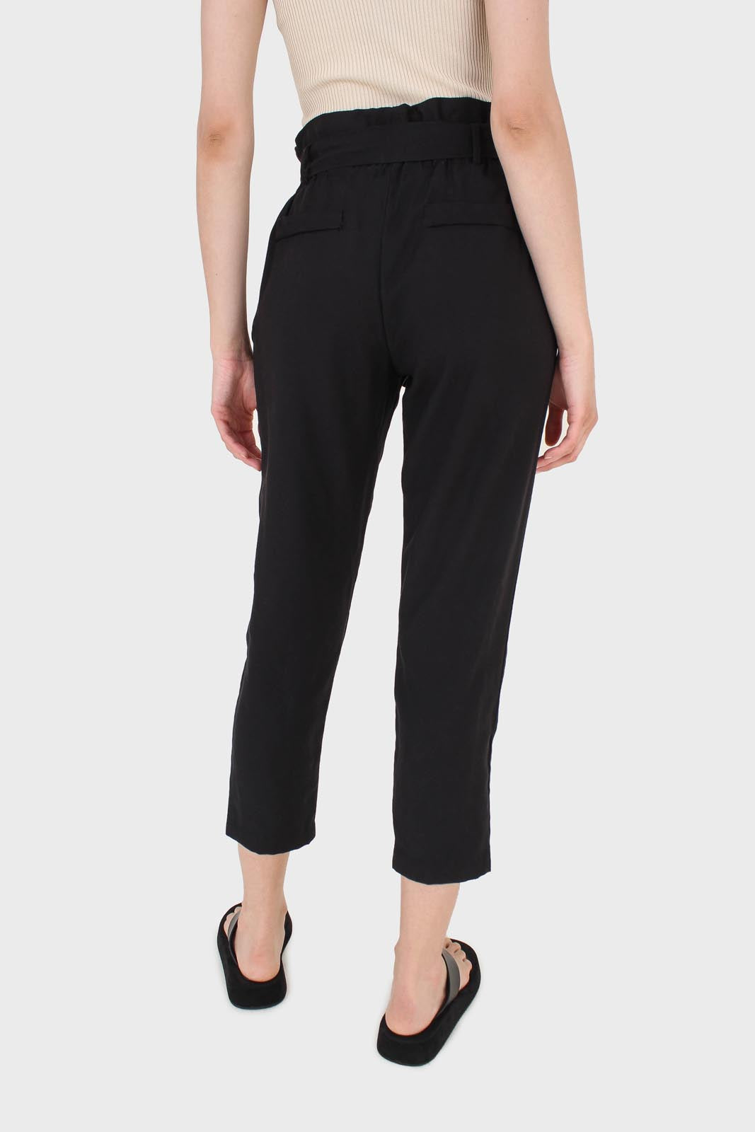 Black paper bag waist trousers_2