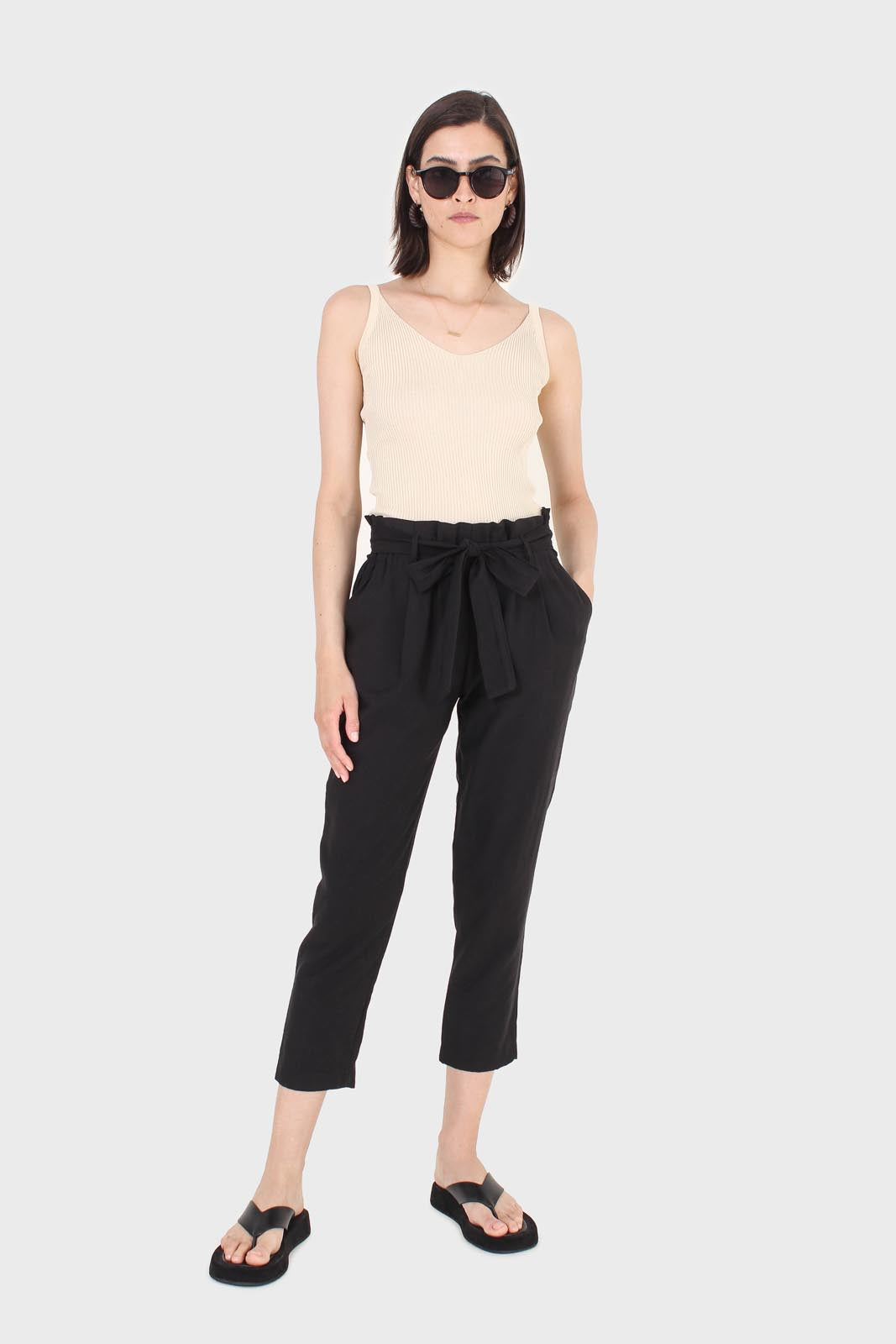 Black paper bag waist trousers_3