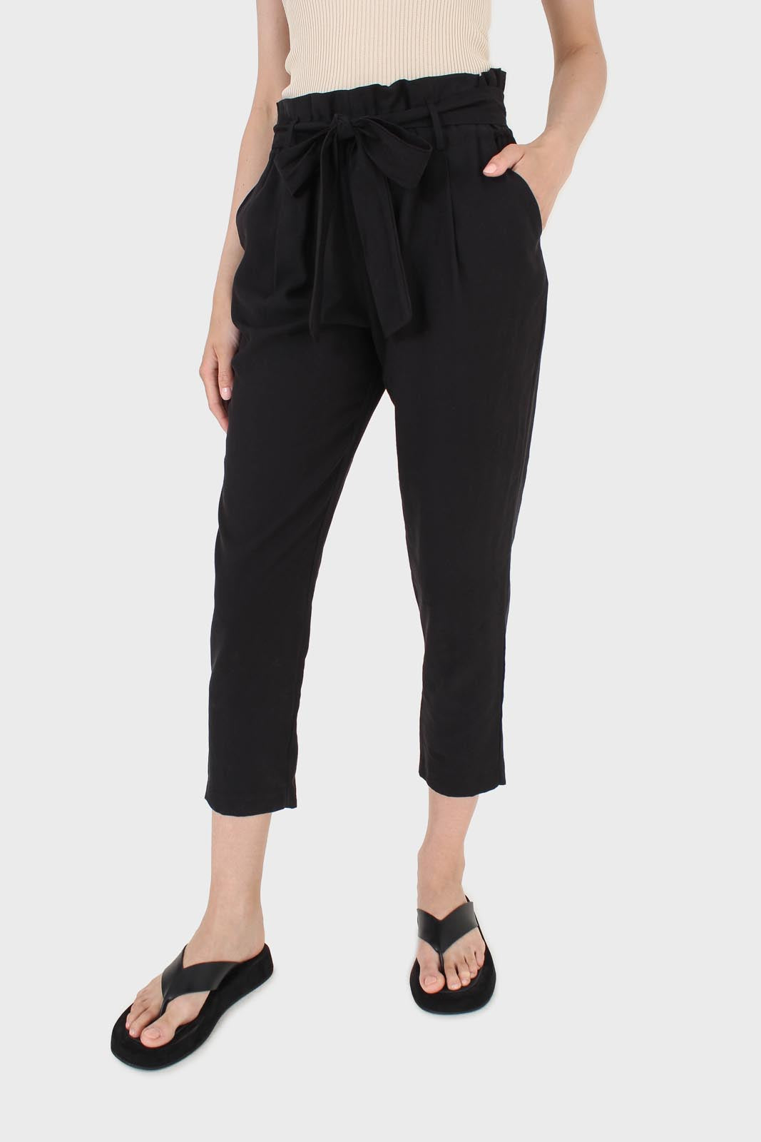 Black paper bag waist trousers_1