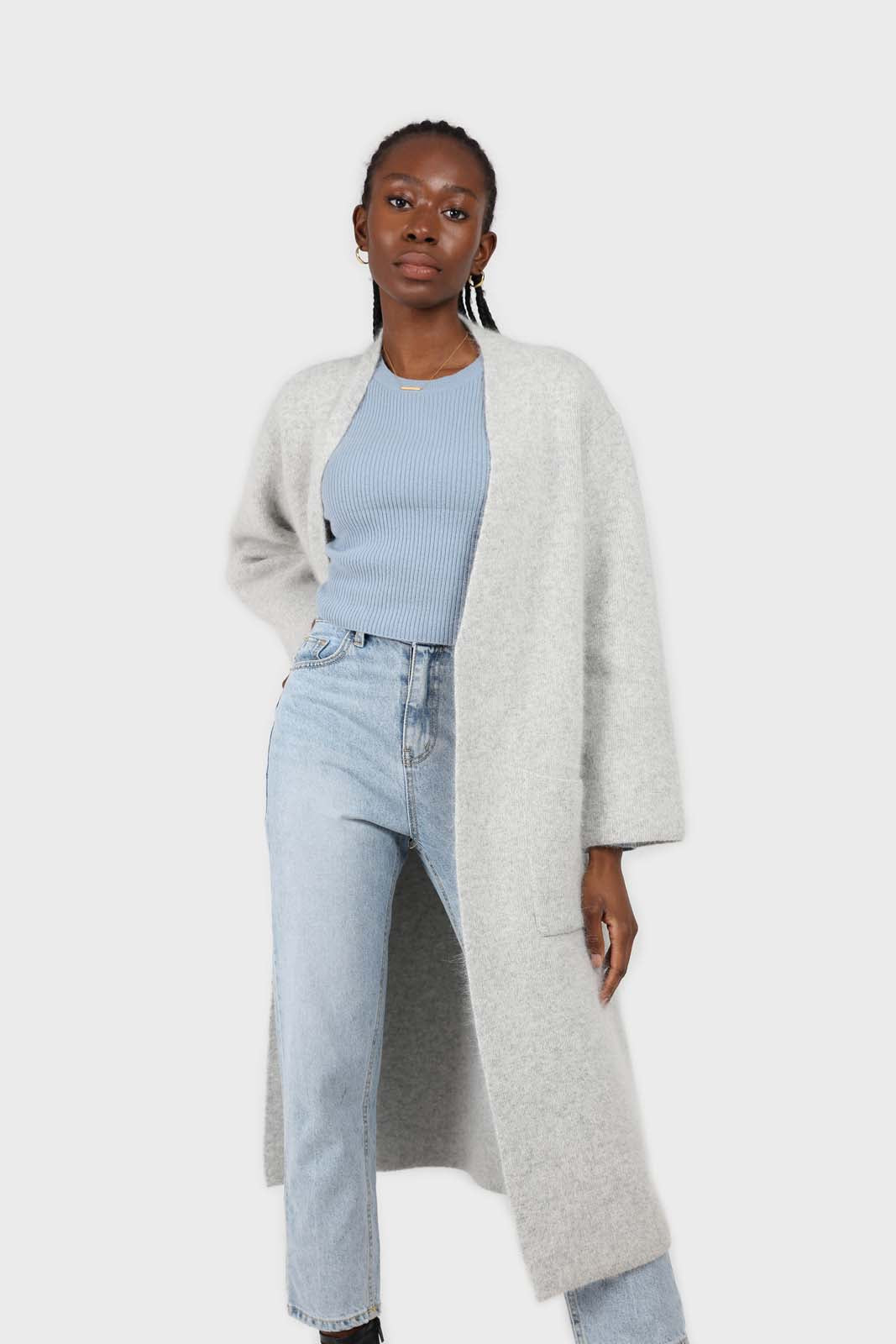 Pale grey thick angora sweater coat_1
