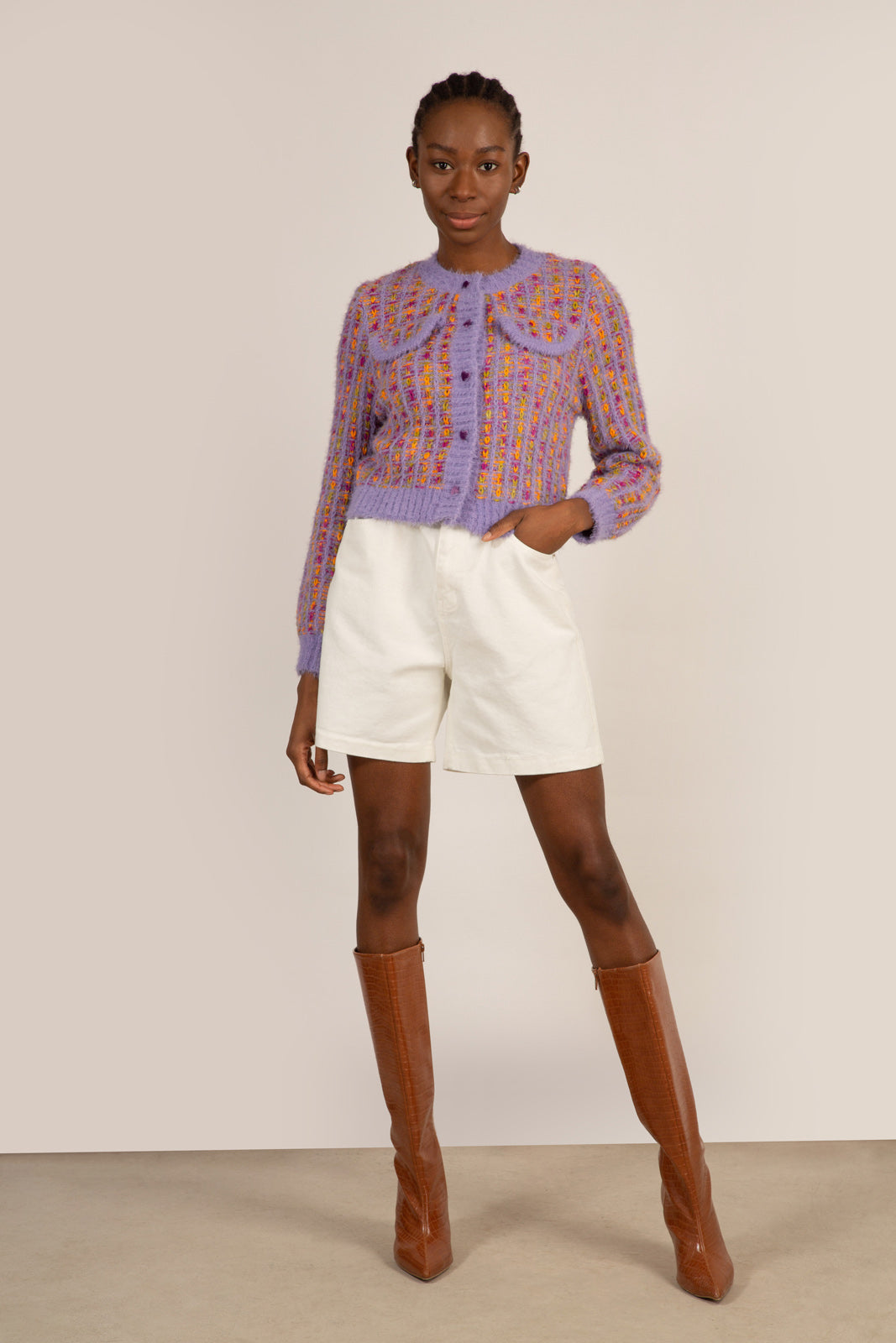 Purple textured heart button cardigan_2