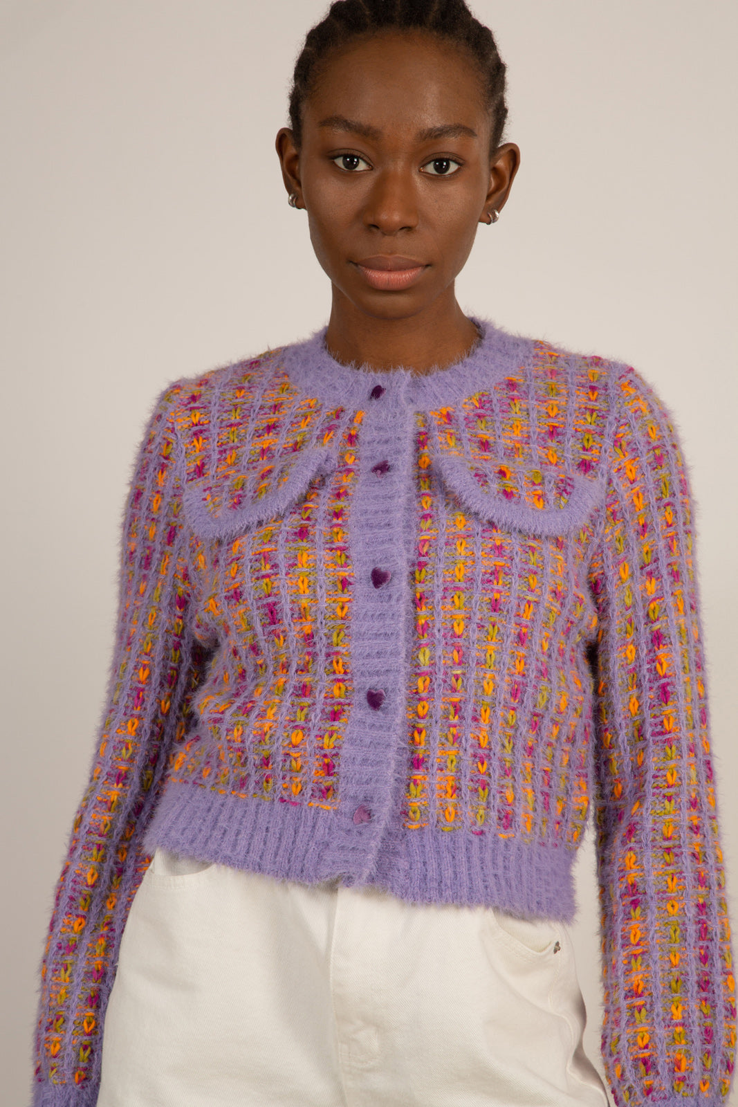 Purple textured heart button cardigan_6