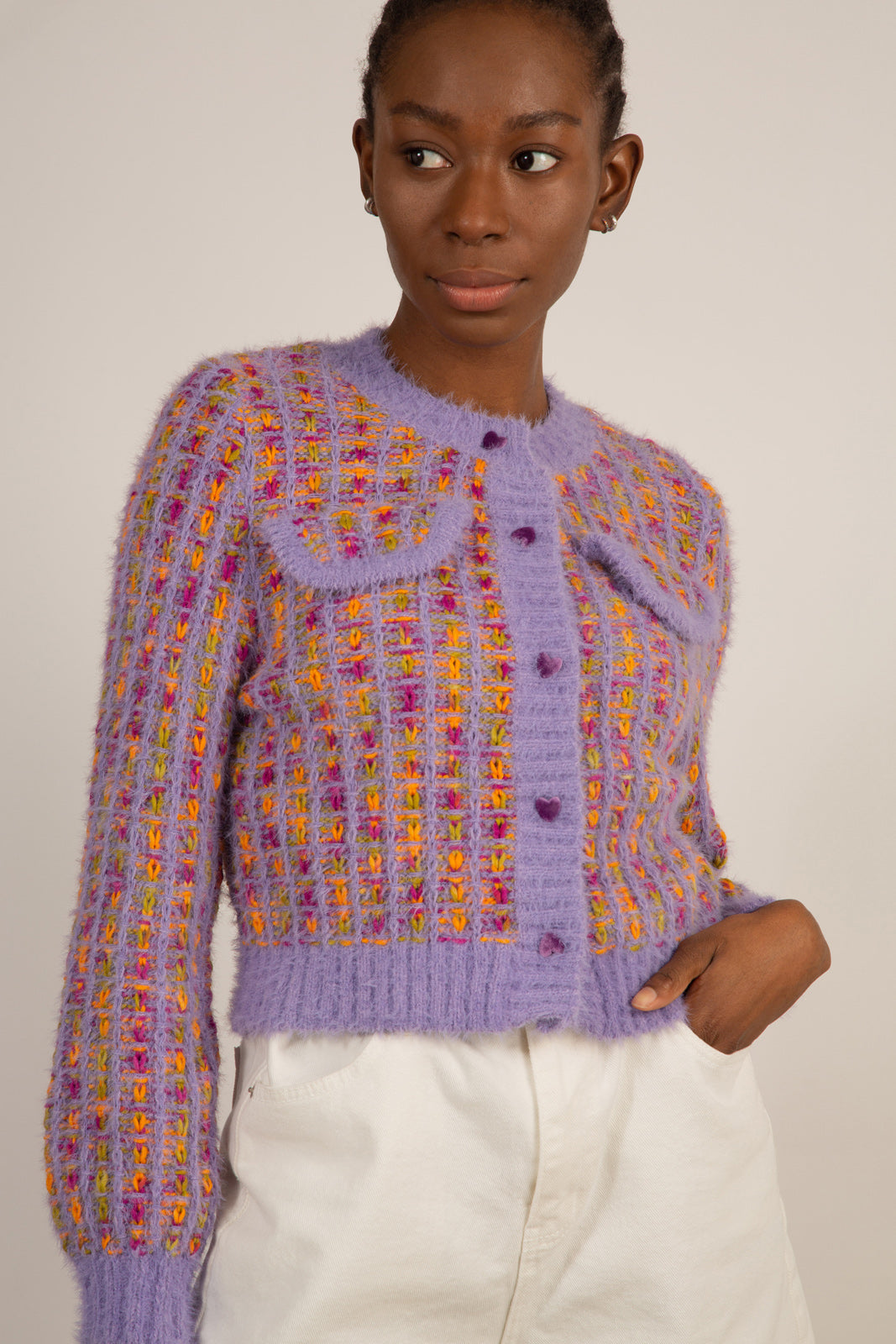 Purple textured heart button cardigan_1