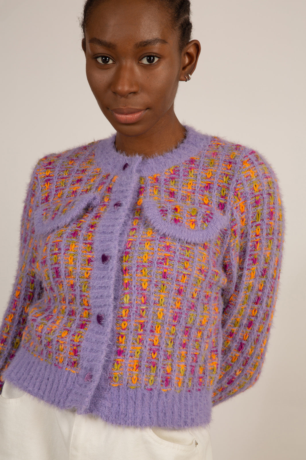 Purple textured heart button cardigan_3