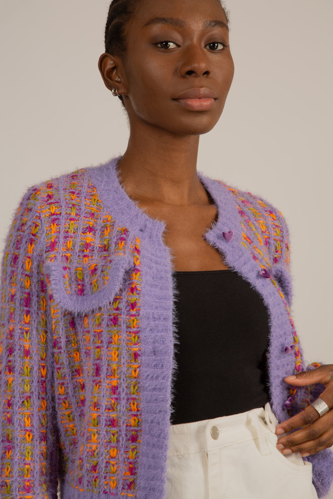 Purple textured heart button cardigan_9