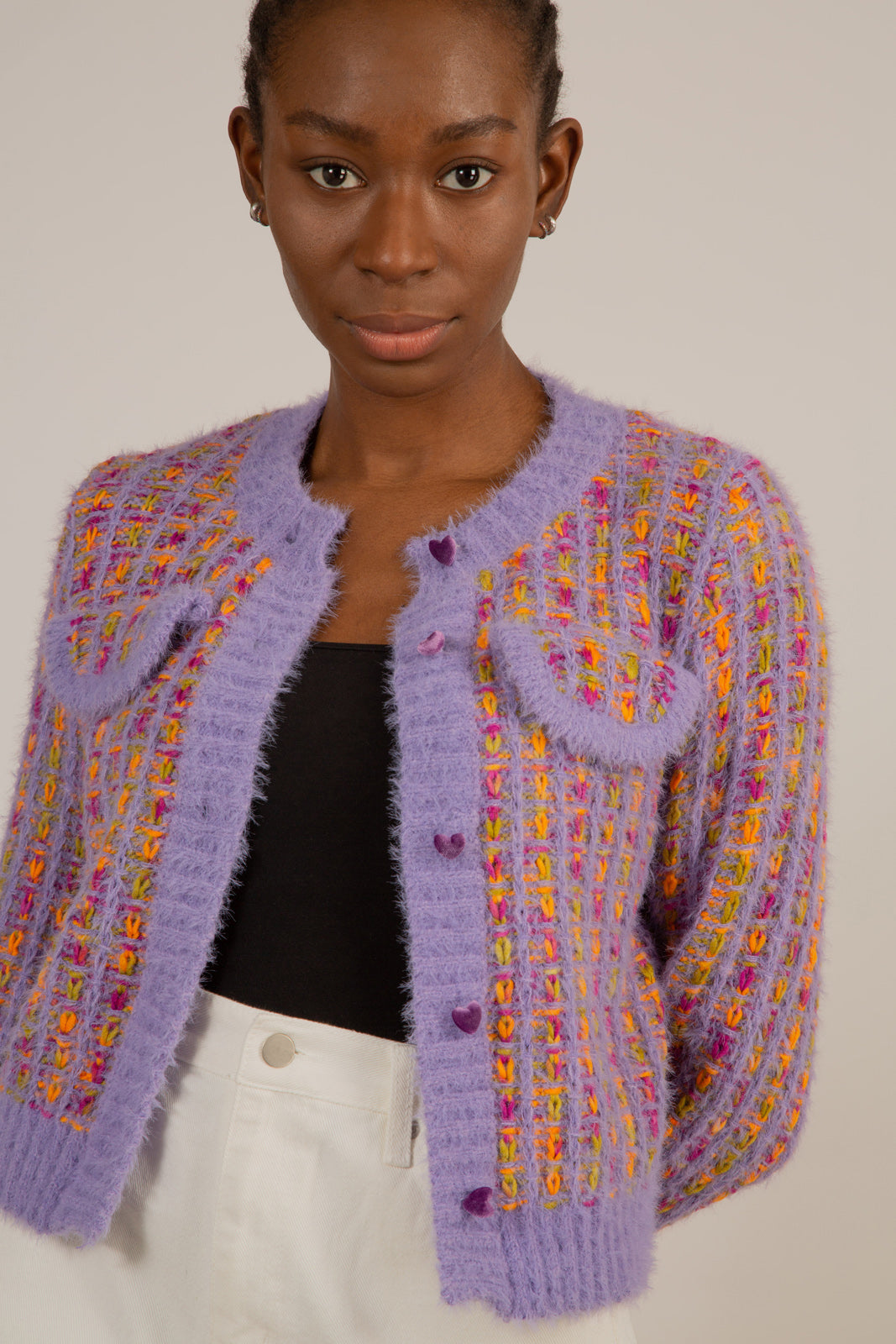 Purple textured heart button cardigan_5