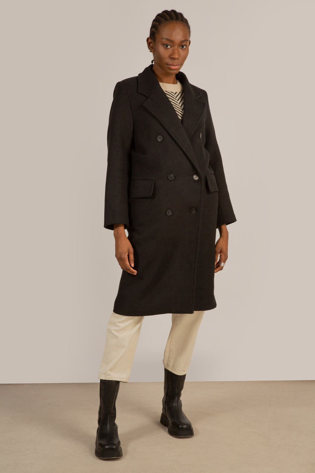 Black wool blend double breasted coat_1