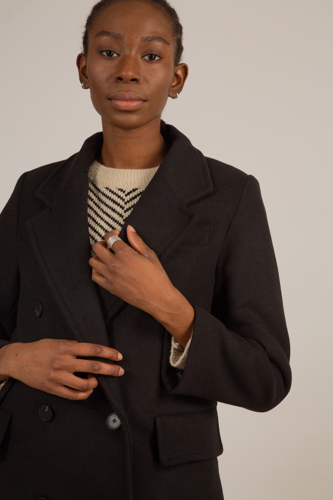 Black wool blend double breasted coat_3