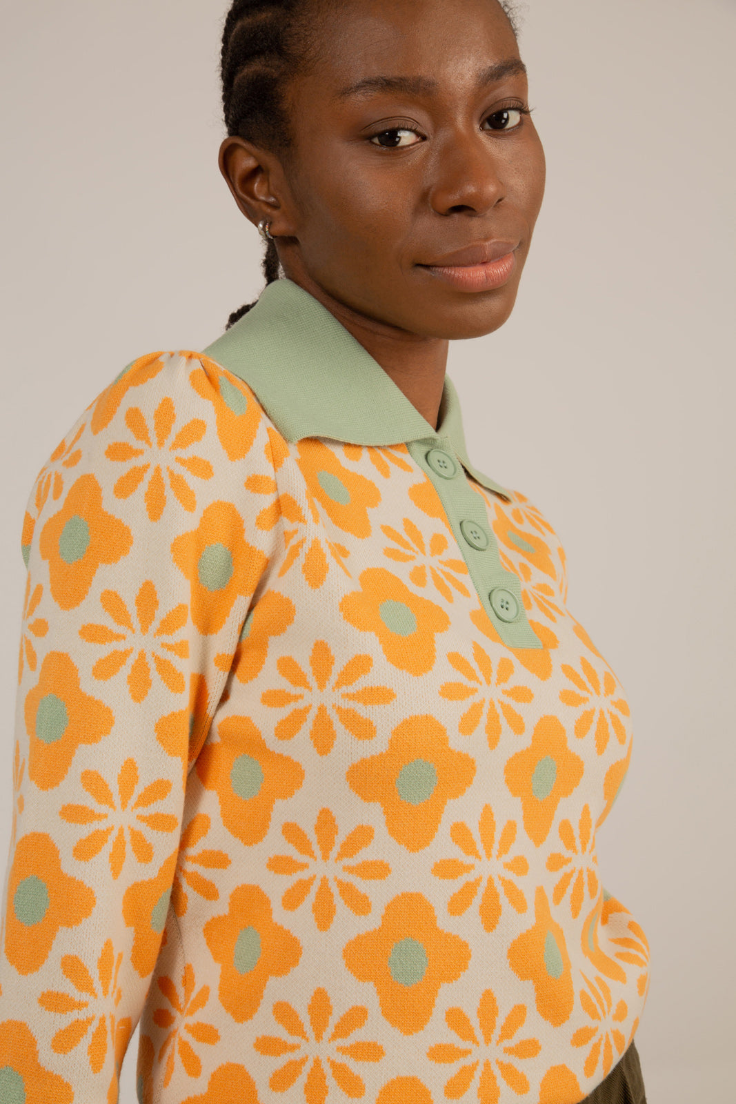 Cream and orange intarsia floral mint collar jumper_7