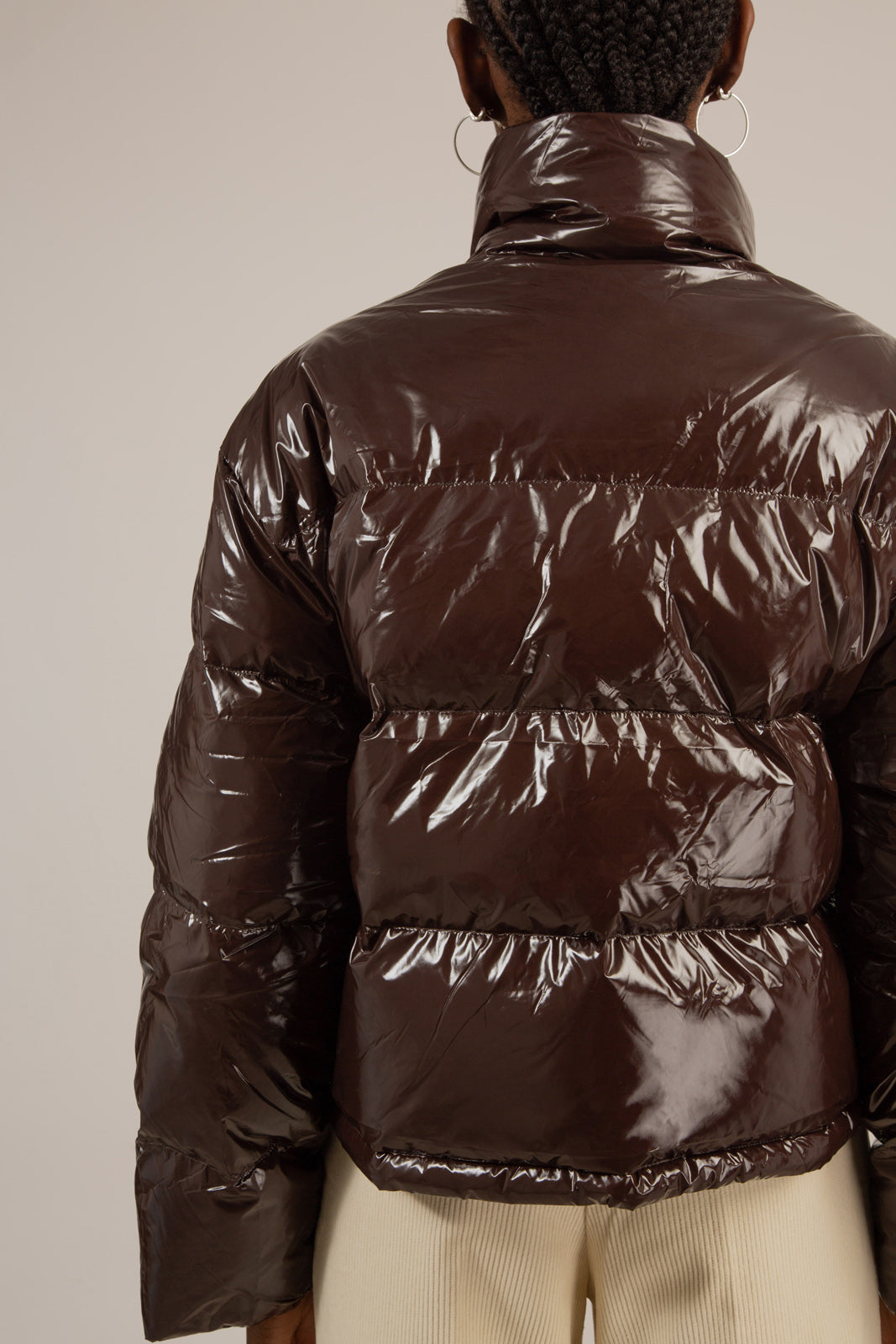 Brown high shine down puffer jacket_5