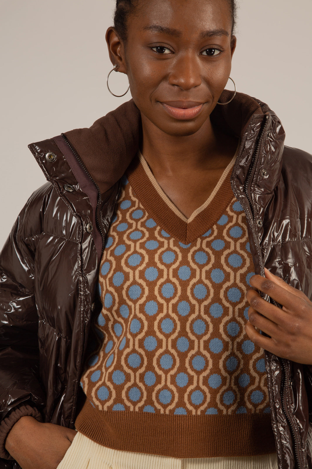 Brown high shine down puffer jacket_6