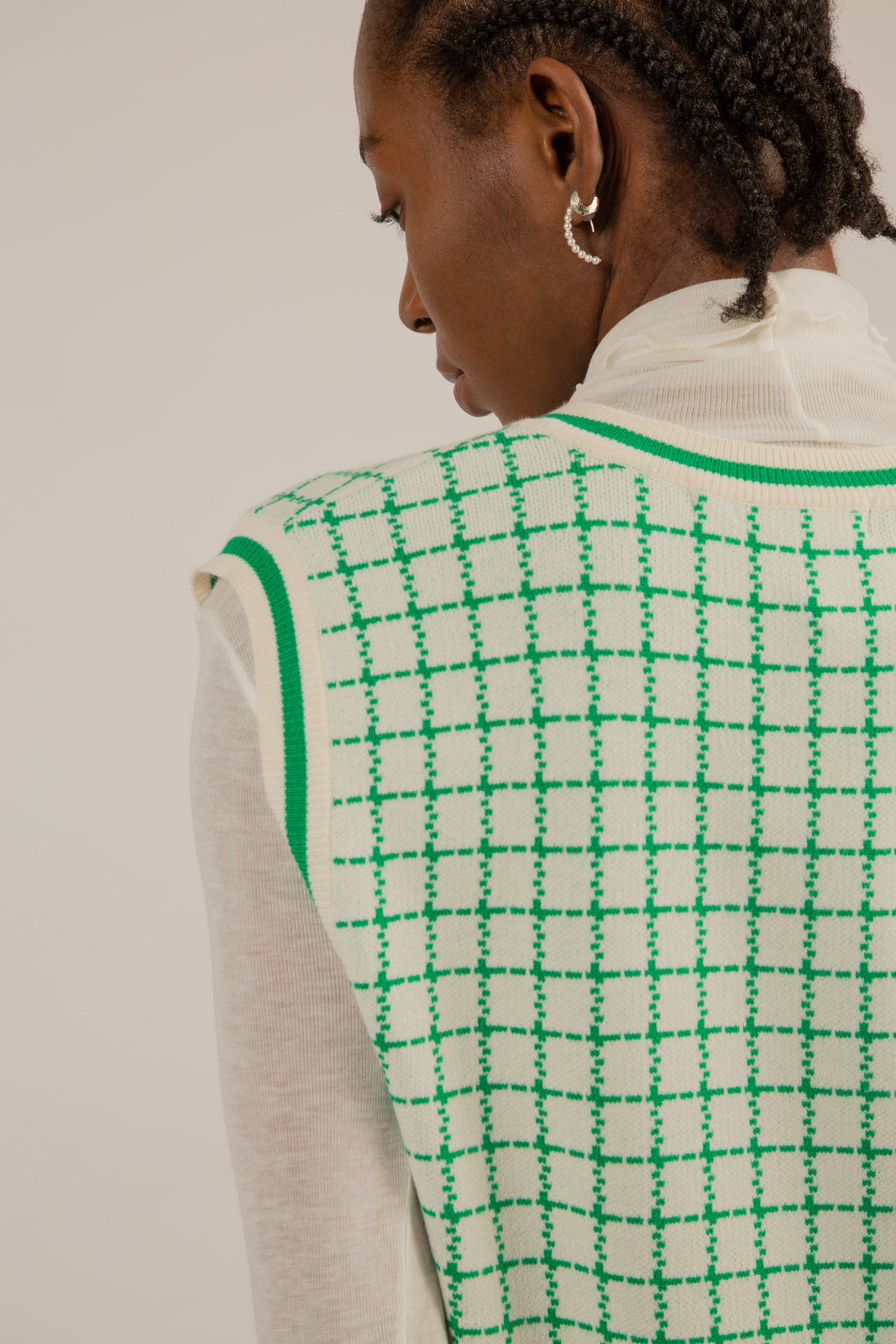 Ivory and green box check sweater vest_8
