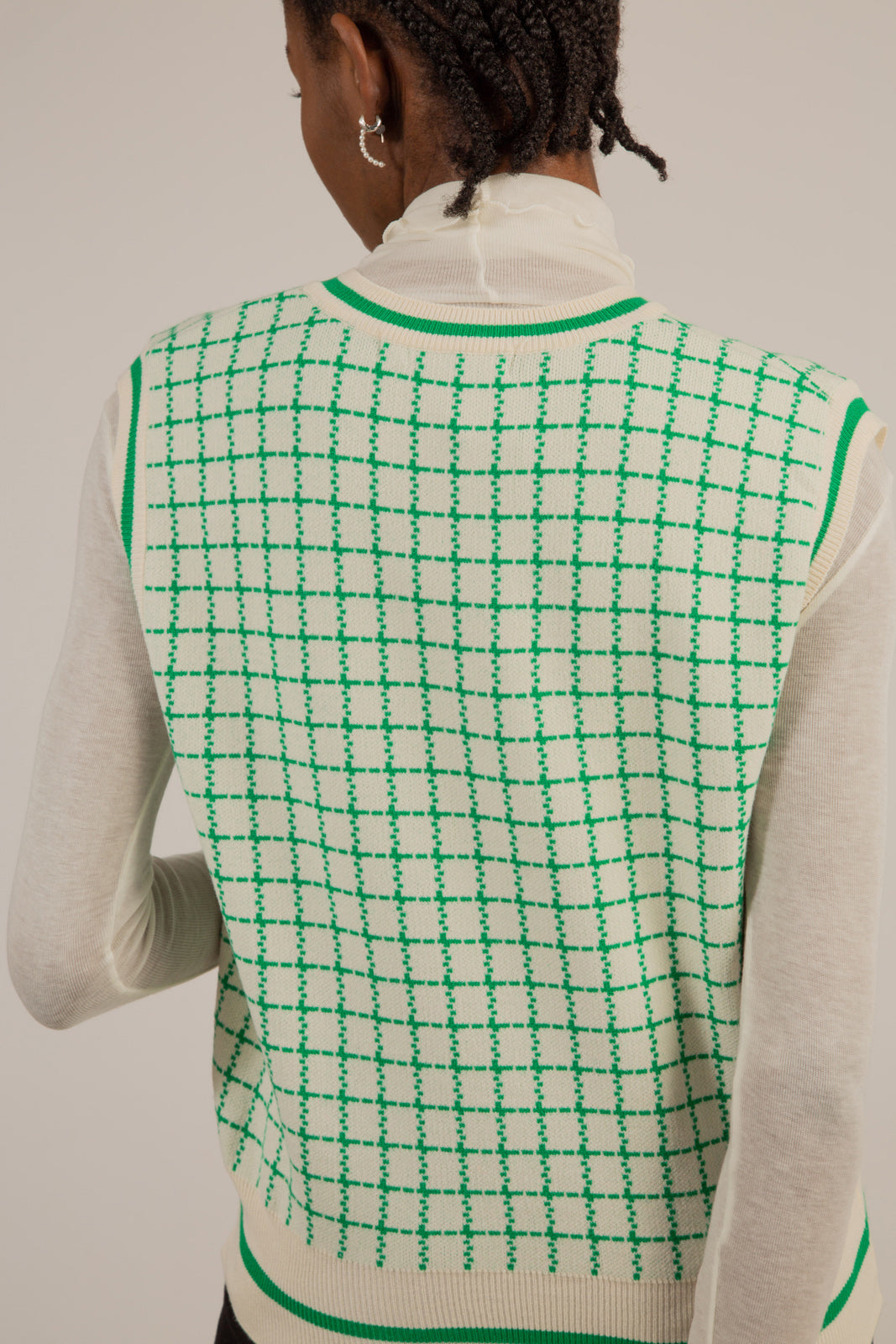 Ivory and green box check sweater vest_5