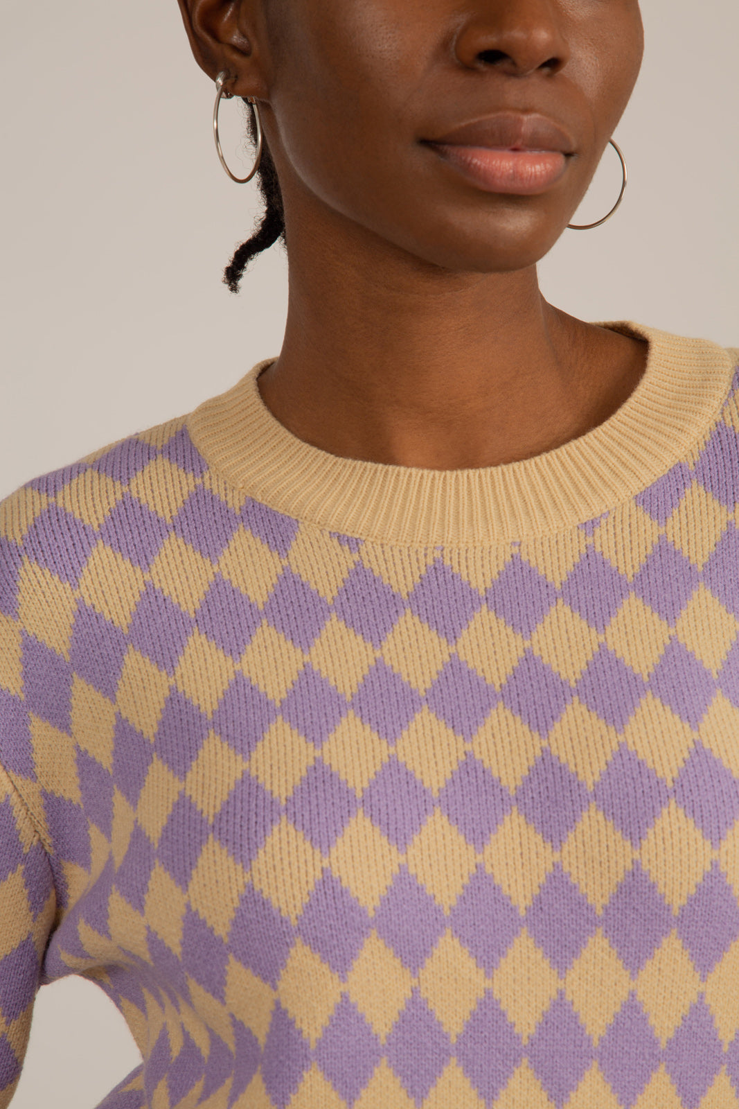 Purple and beige diamond contrast hem jumper_6