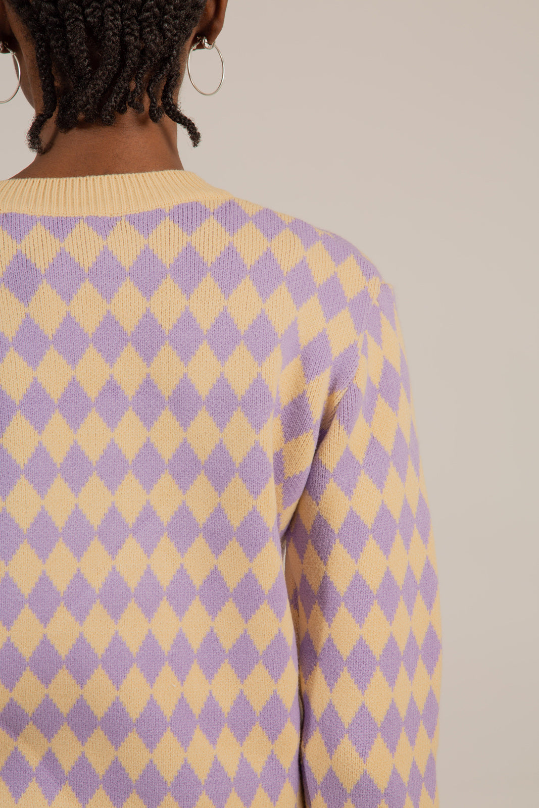 Purple and beige diamond contrast hem jumper_11