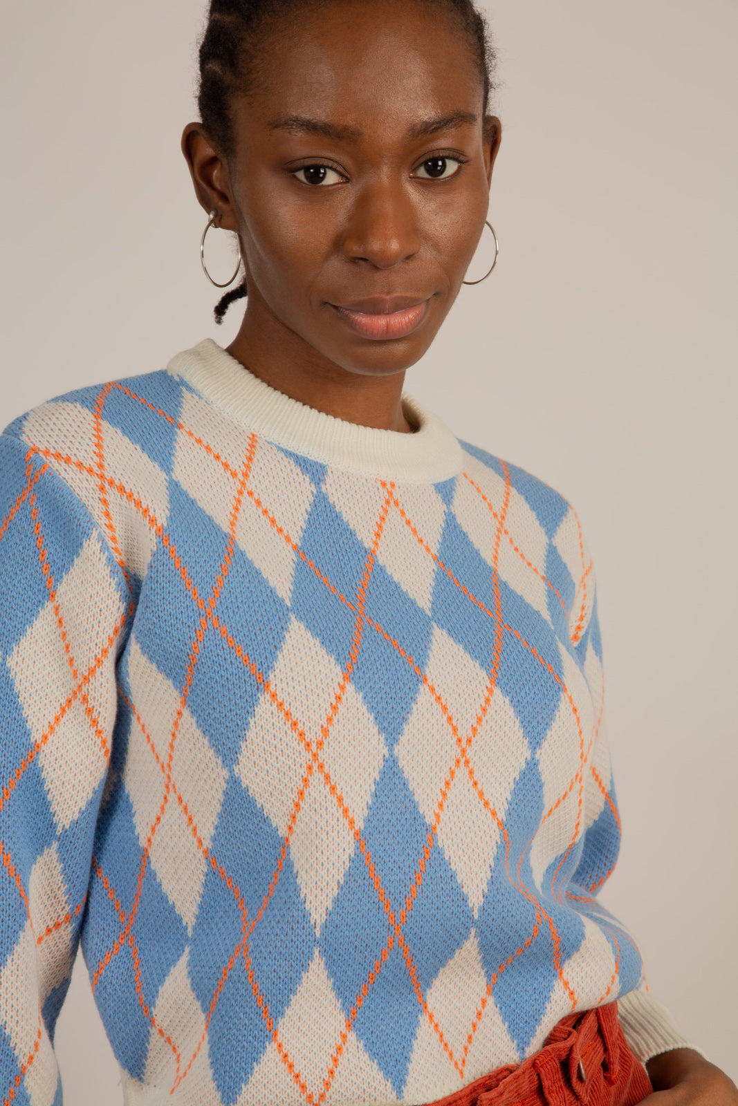 White blue and orange argyle jumper_11
