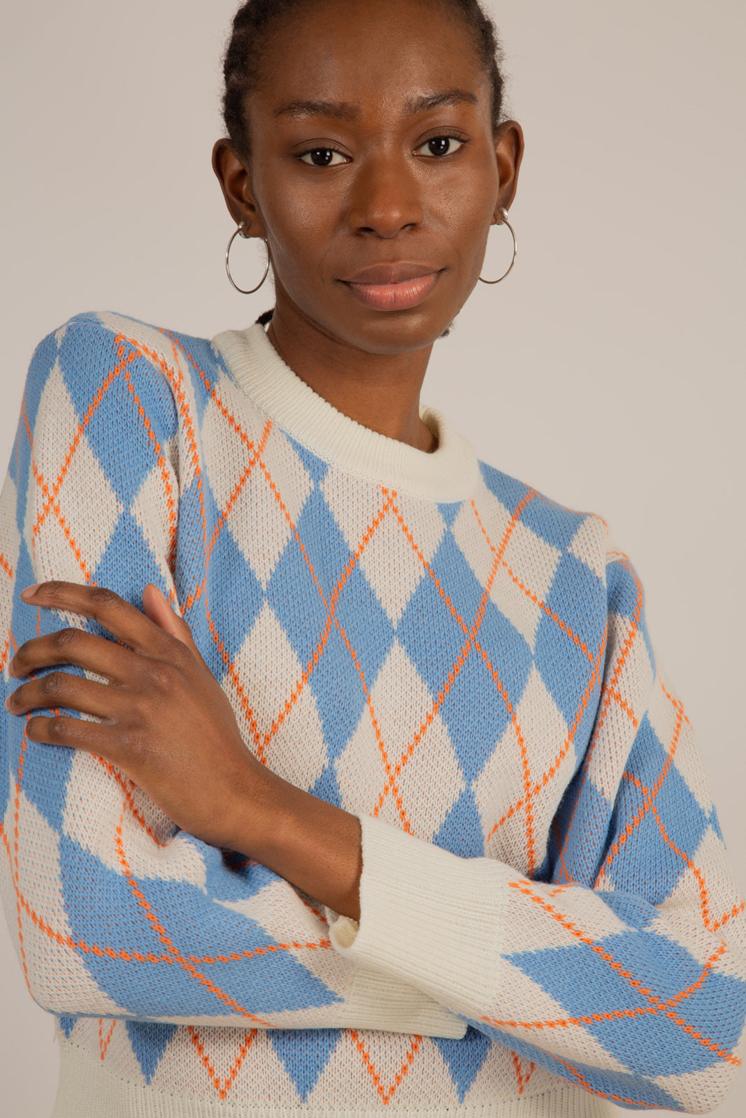 White blue and orange argyle jumper_12