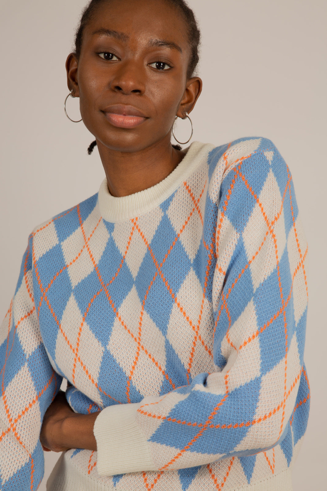 White blue and orange argyle jumper_13
