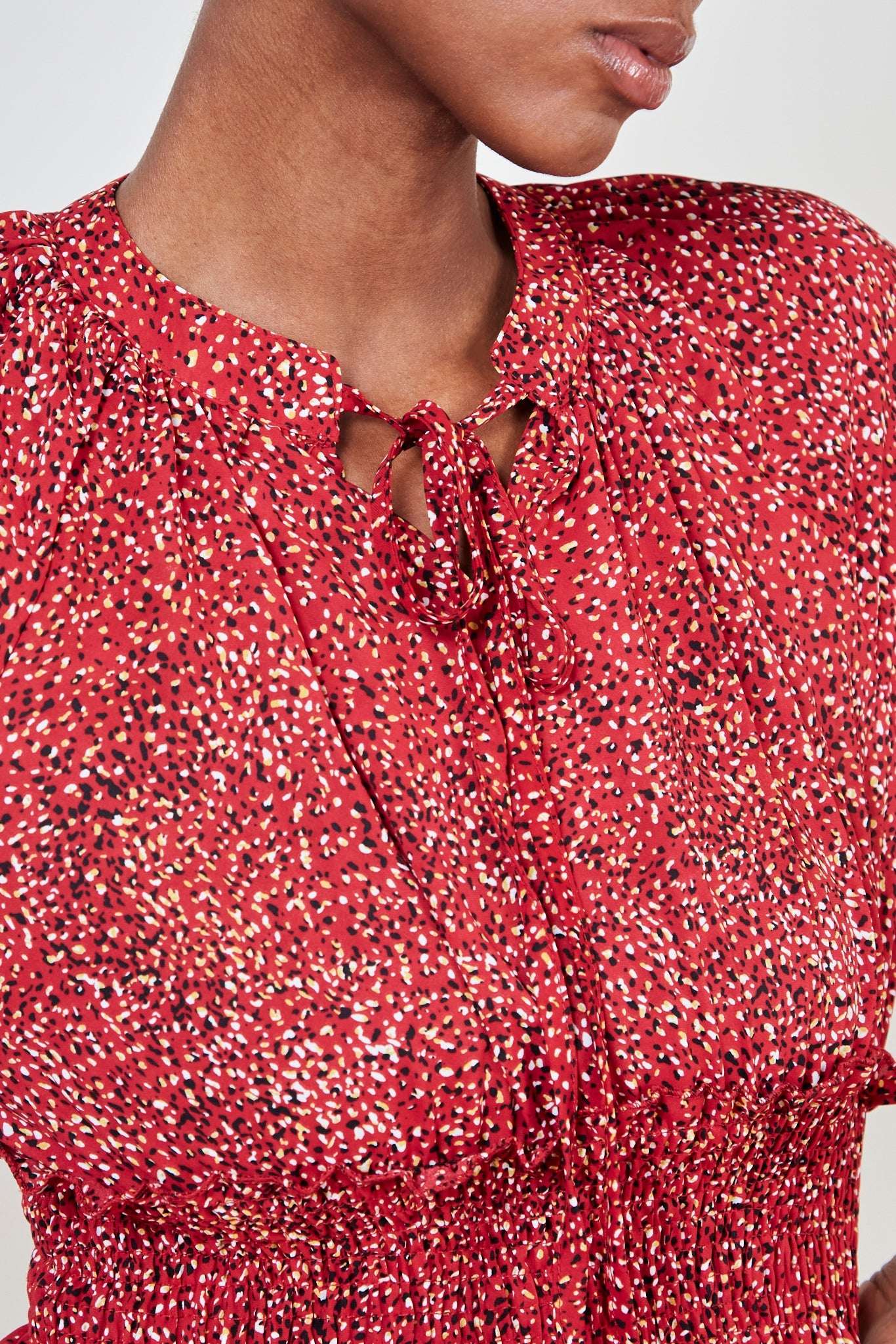 Red and white tiered peasant dress_5