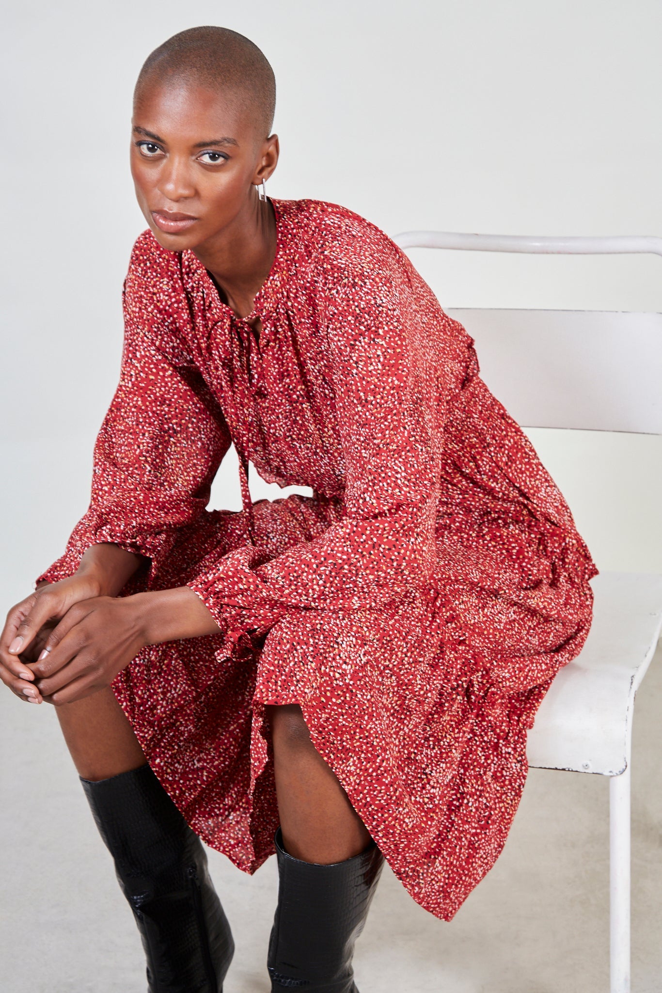 Red and white tiered peasant dress_2