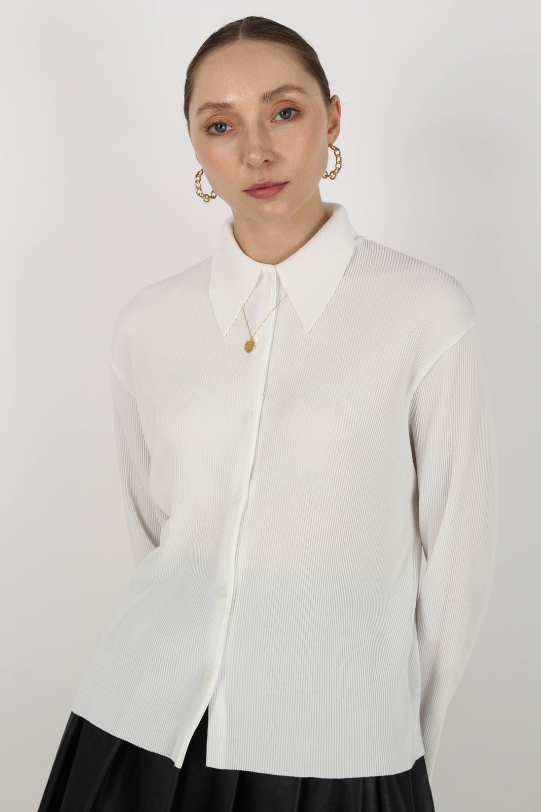 White micro pleated long sleeved shirt_1