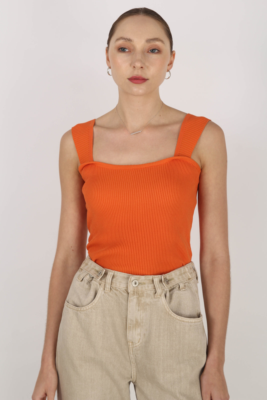 Burnt orange thick strap knit tank_7