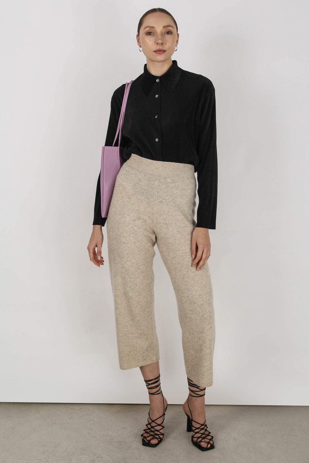 Black micro pleated long sleeved shirt_2