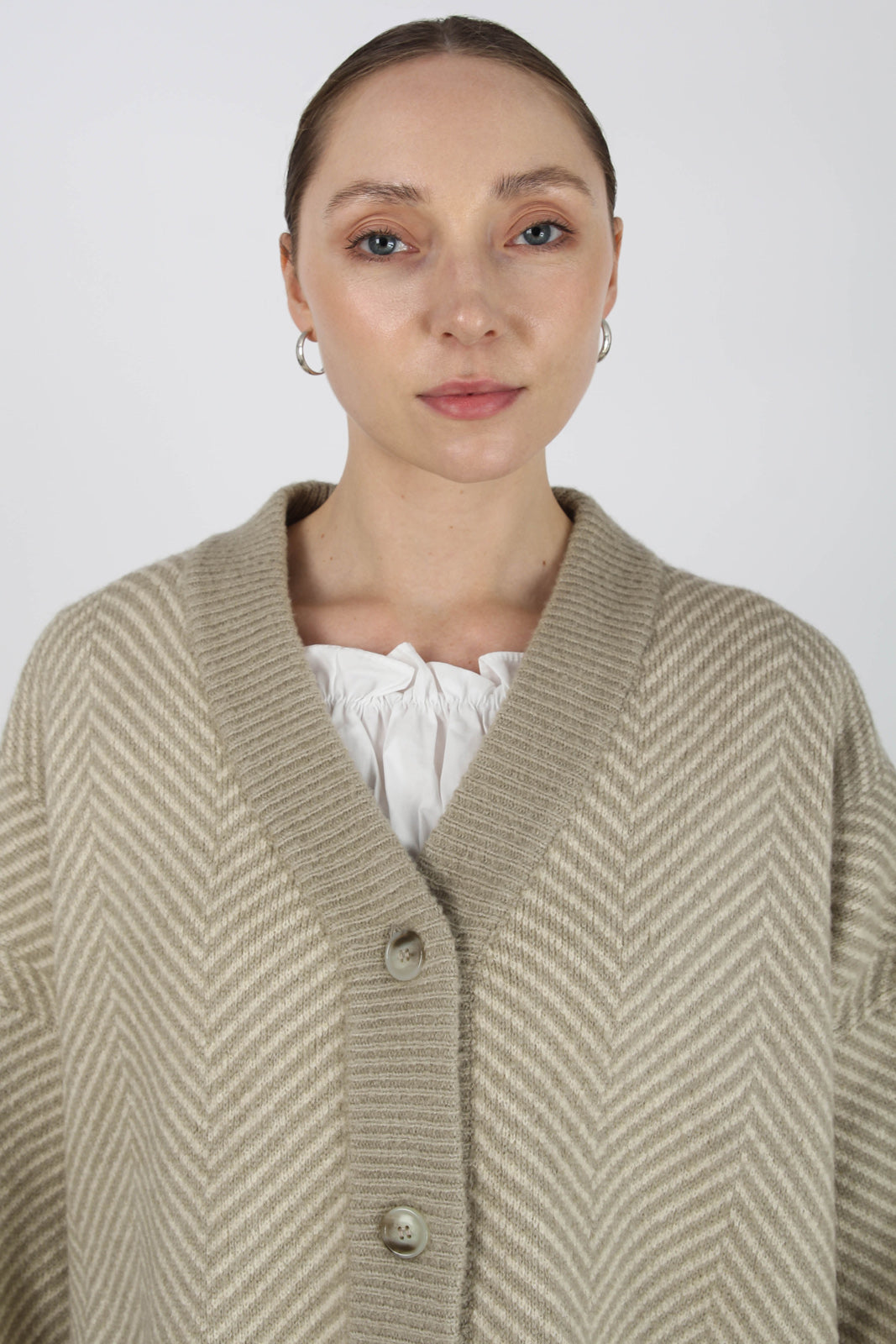 Pale khaki and ivory herringbone cardigan_5