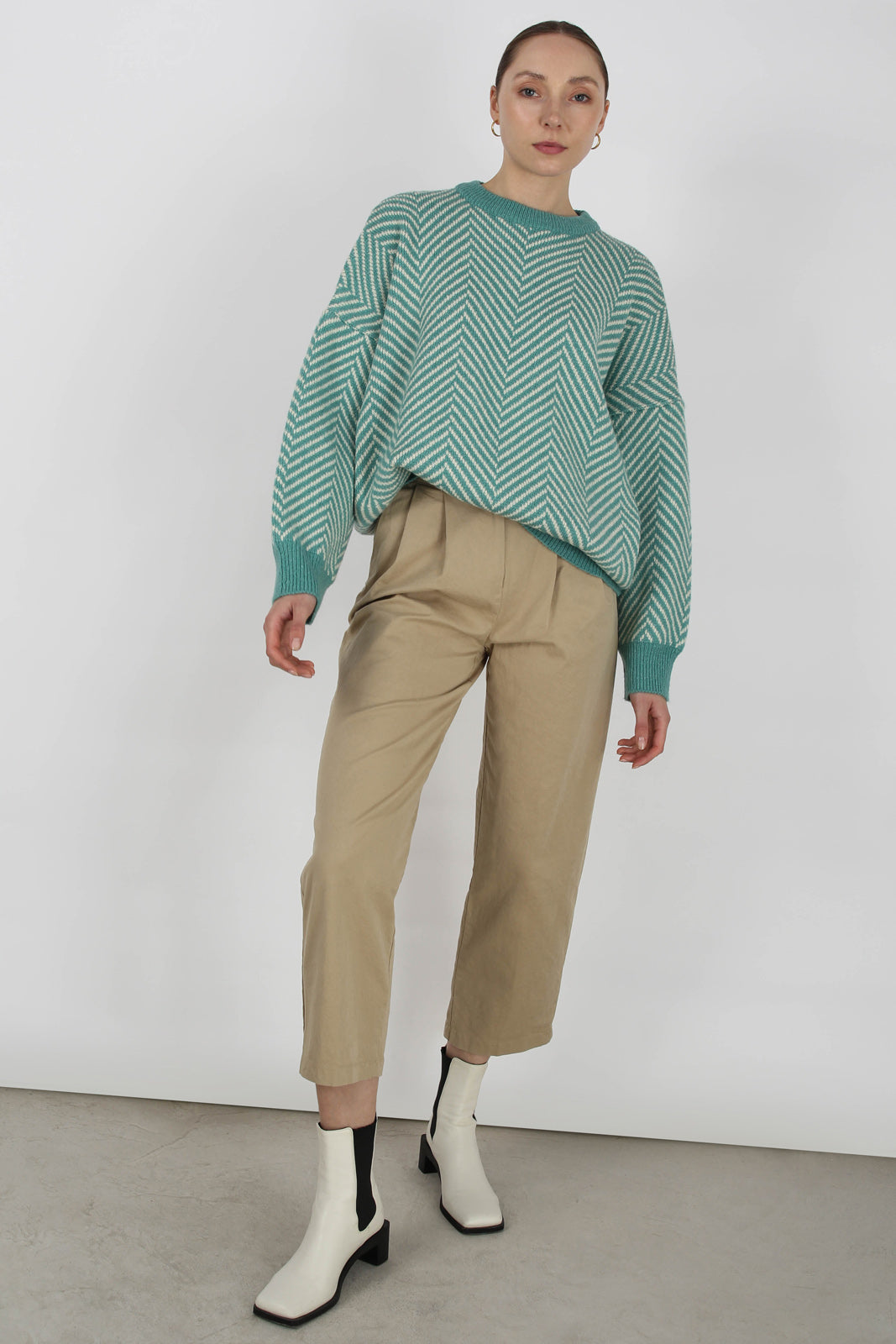 Aqua blue and ivory herringbone jumper_5