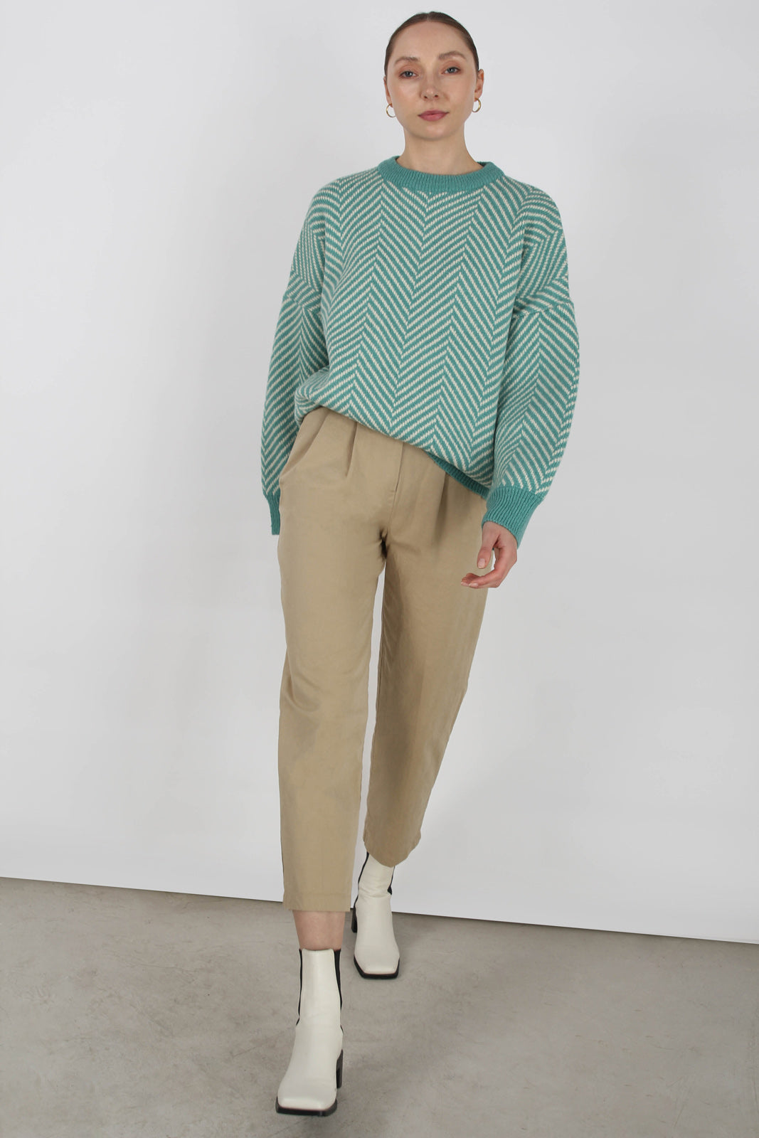 Aqua blue and ivory herringbone jumper_3