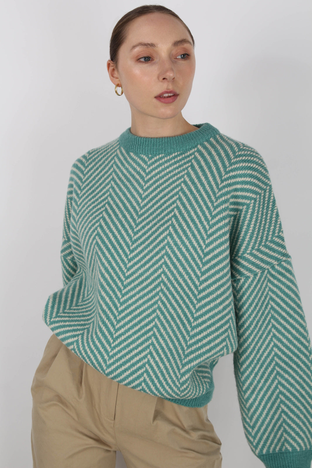 Aqua blue and ivory herringbone jumper_1