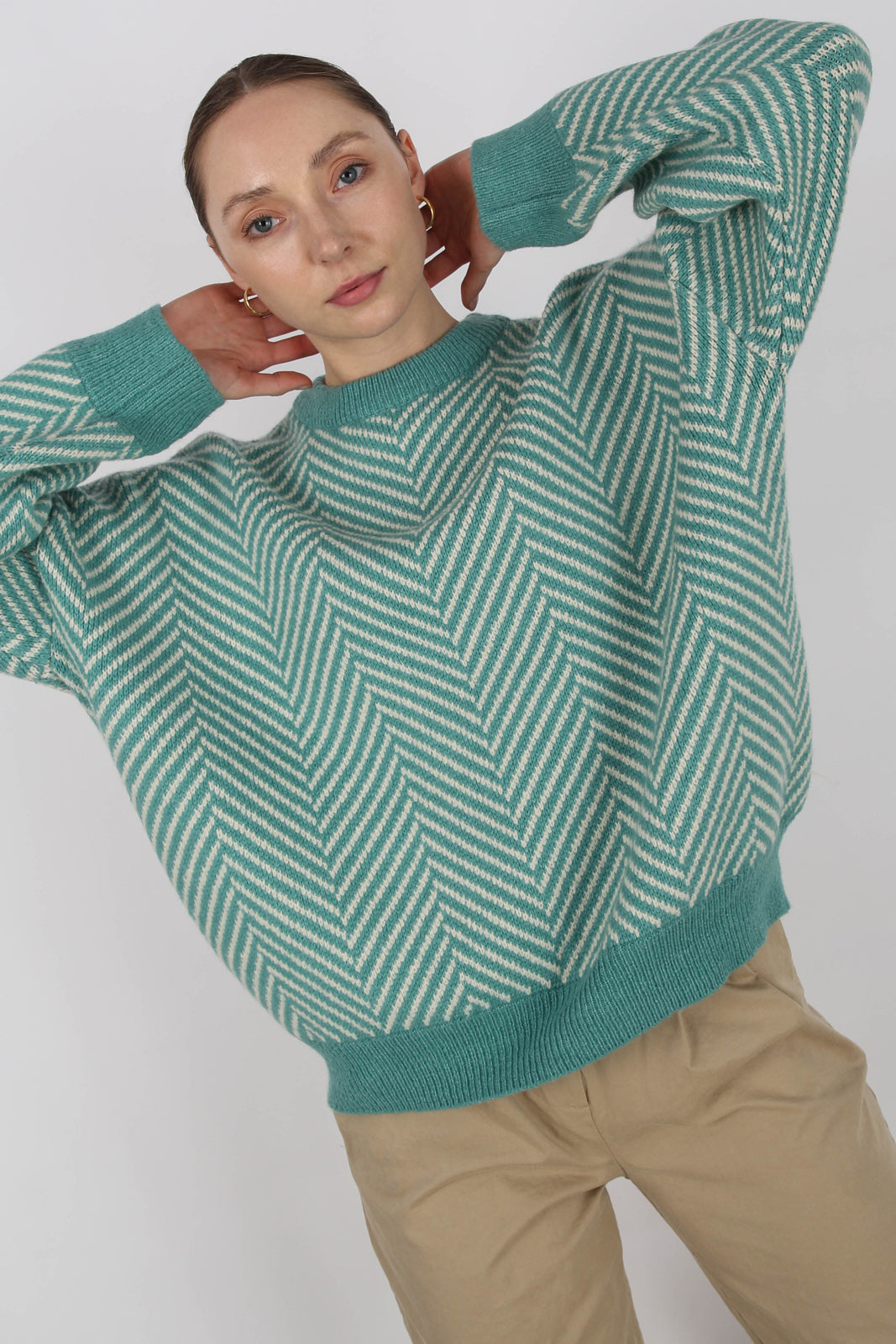 Aqua blue and ivory herringbone jumper_6