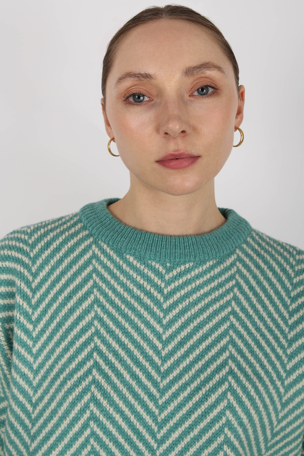 Aqua blue and ivory herringbone jumper_10