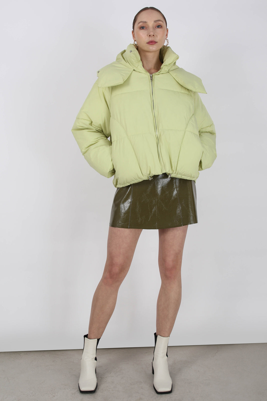 Lemon yellow thick hooded puffer jacket_3