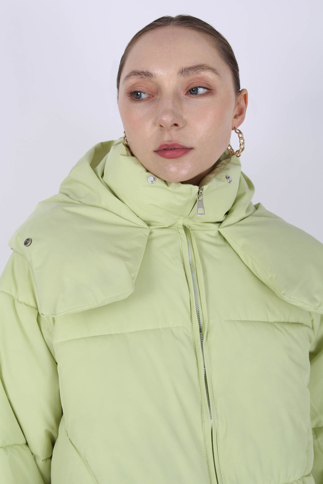 Lemon yellow thick hooded puffer jacket_4