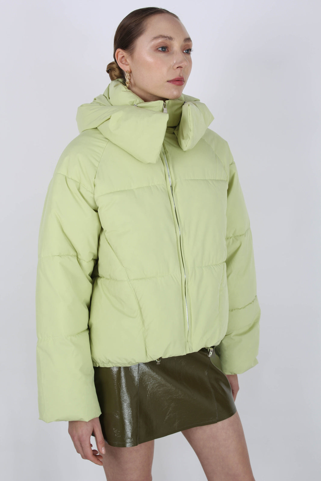 Lemon yellow thick hooded puffer jacket_2
