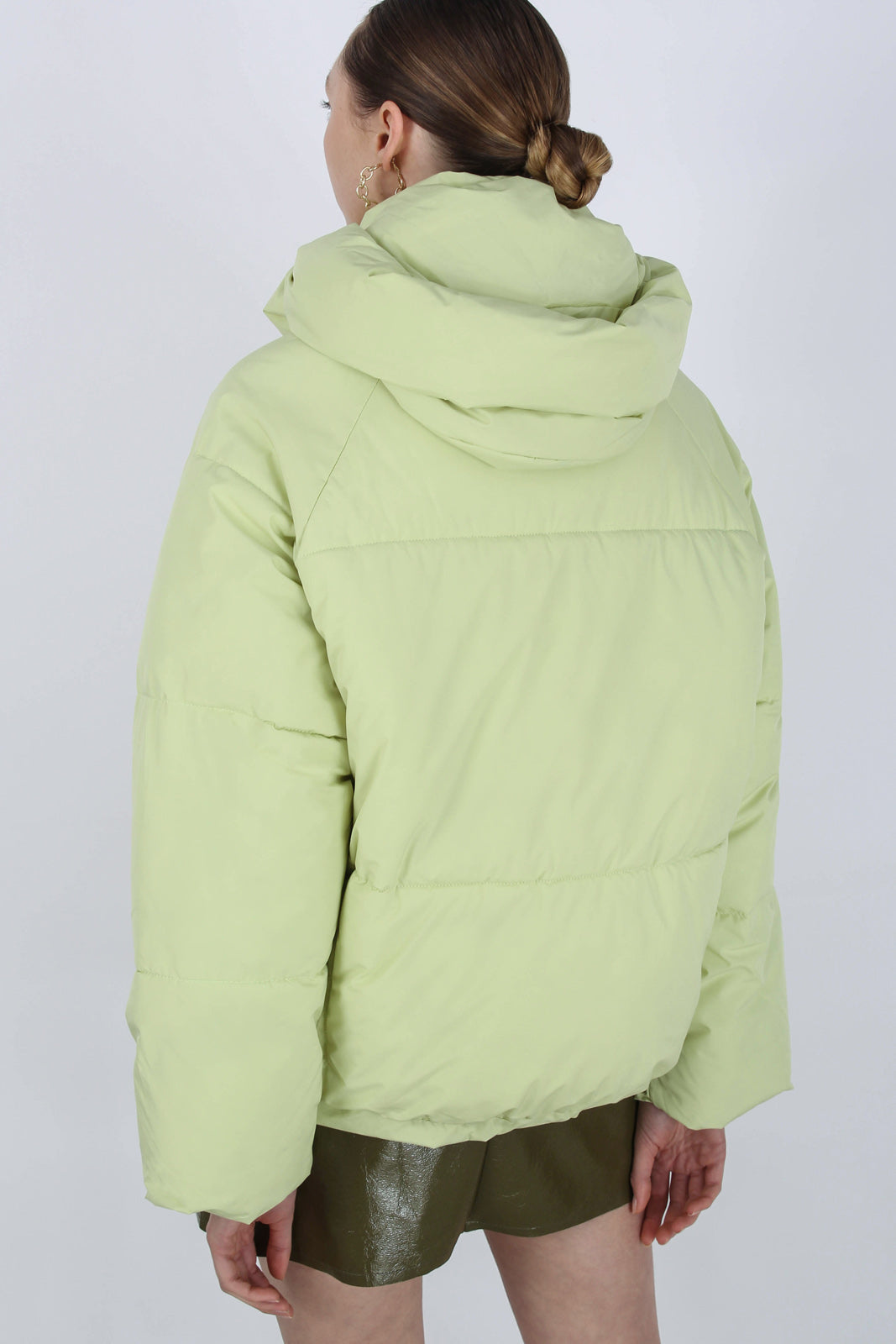 Lemon yellow thick hooded puffer jacket_1