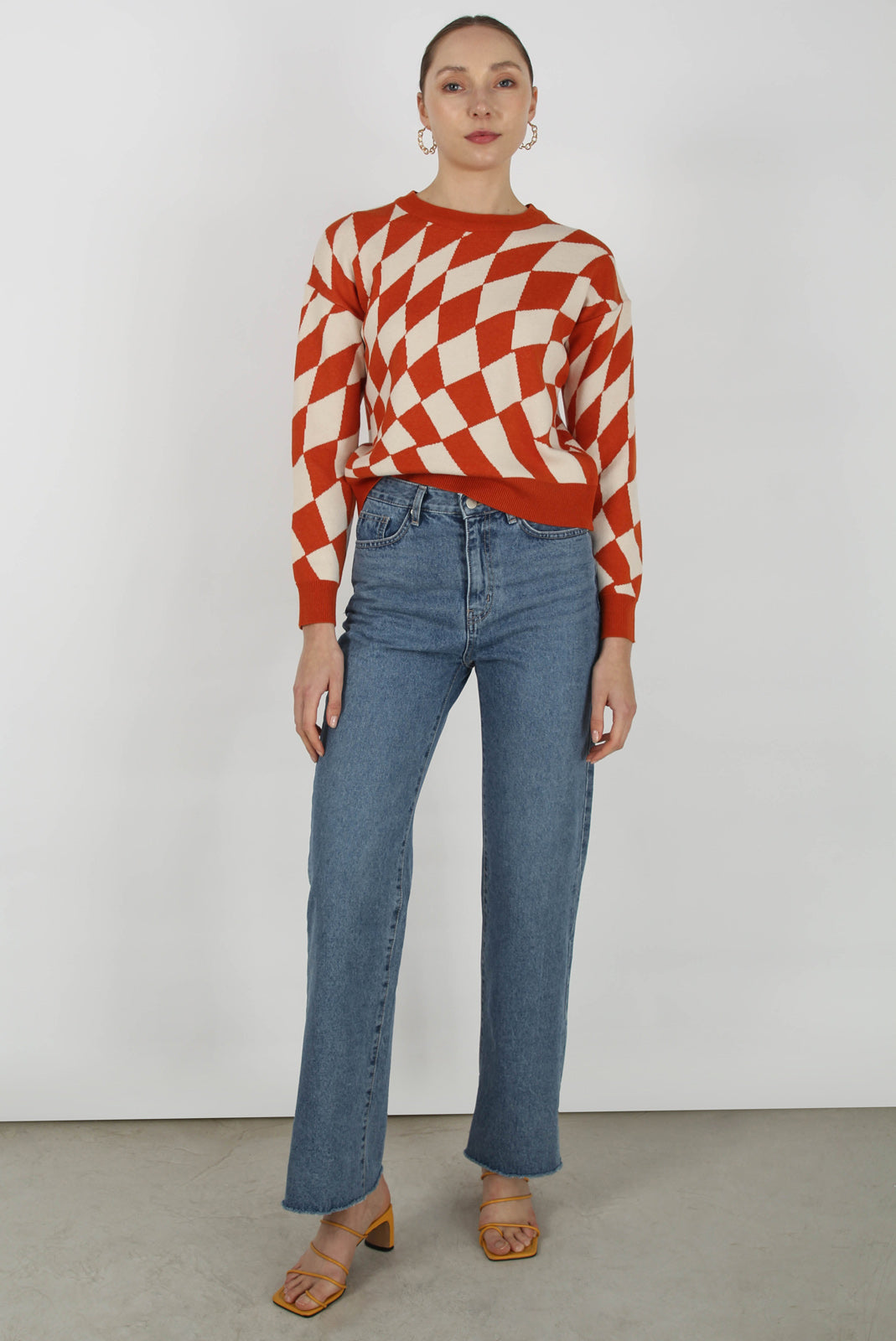 Rust orange and ivory psychedelic intarsia jumper_3