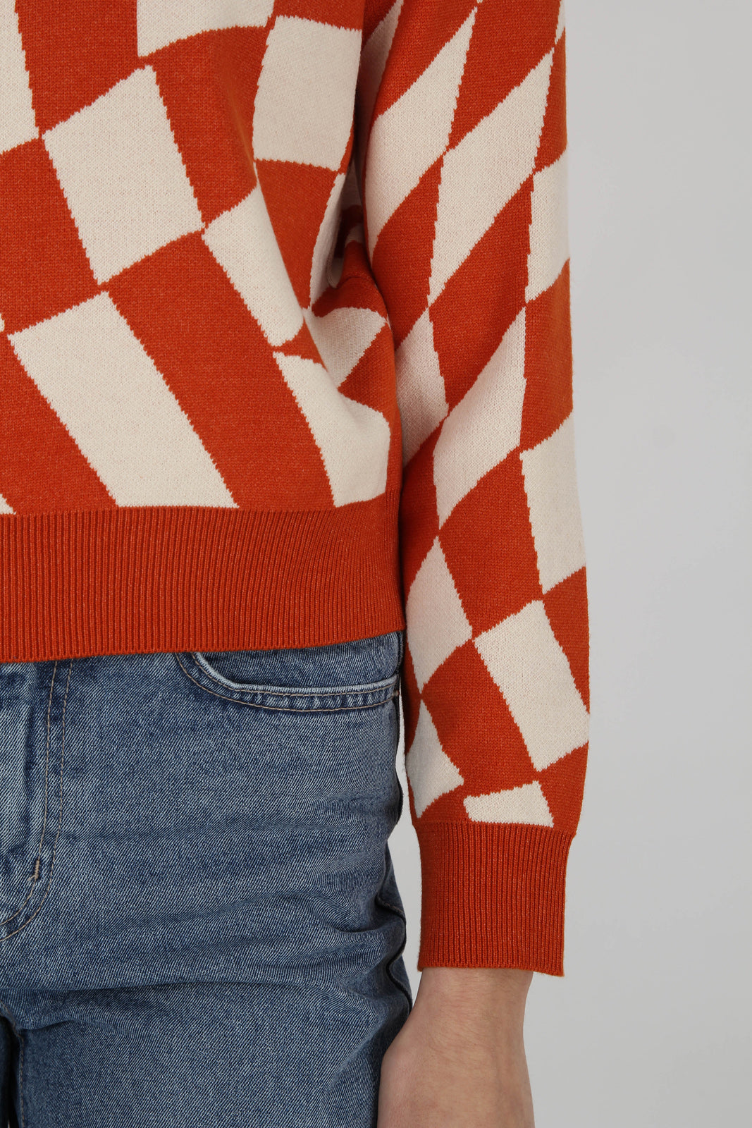 Rust orange and ivory psychedelic intarsia jumper_4
