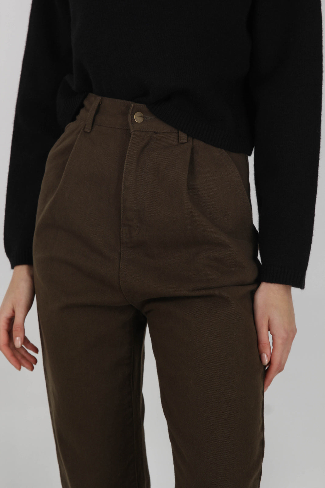 Khaki pleated loose fit jeans - 567_4