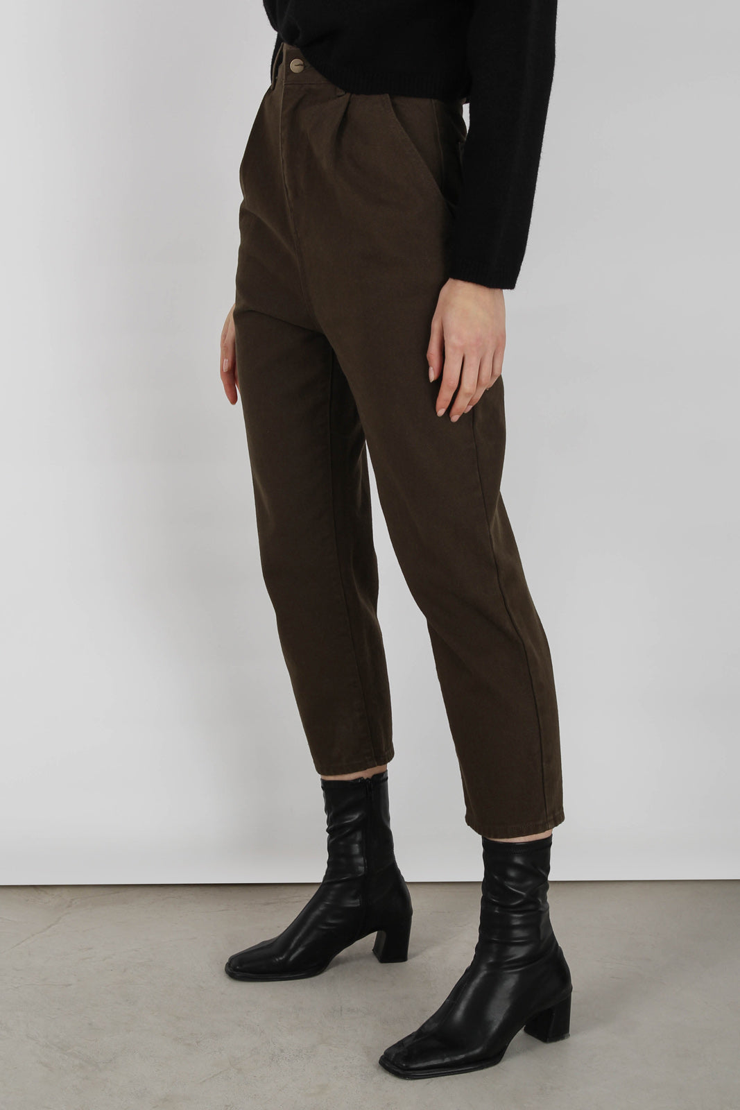 Khaki pleated loose fit jeans - 567_5