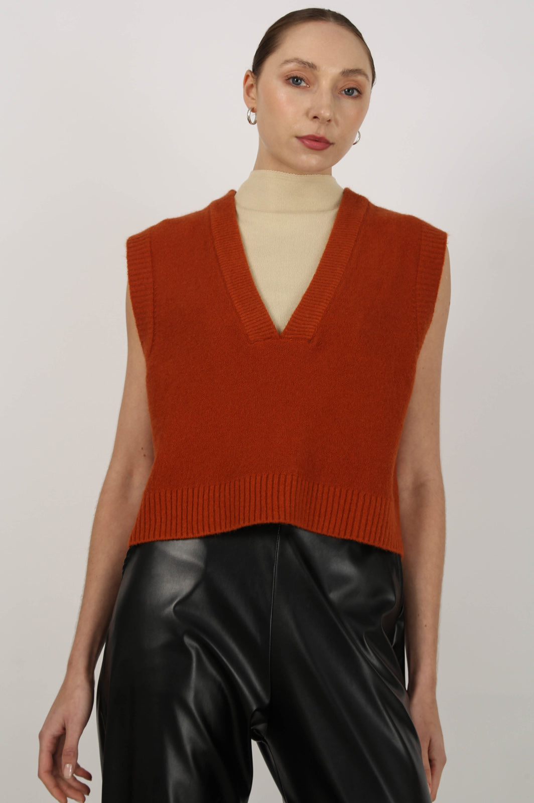 Dusty orange deep V neck sweater vest_5