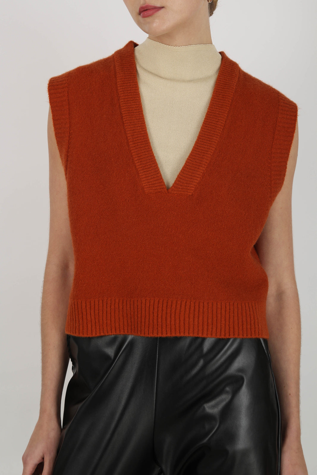Dusty orange deep V neck sweater vest_3