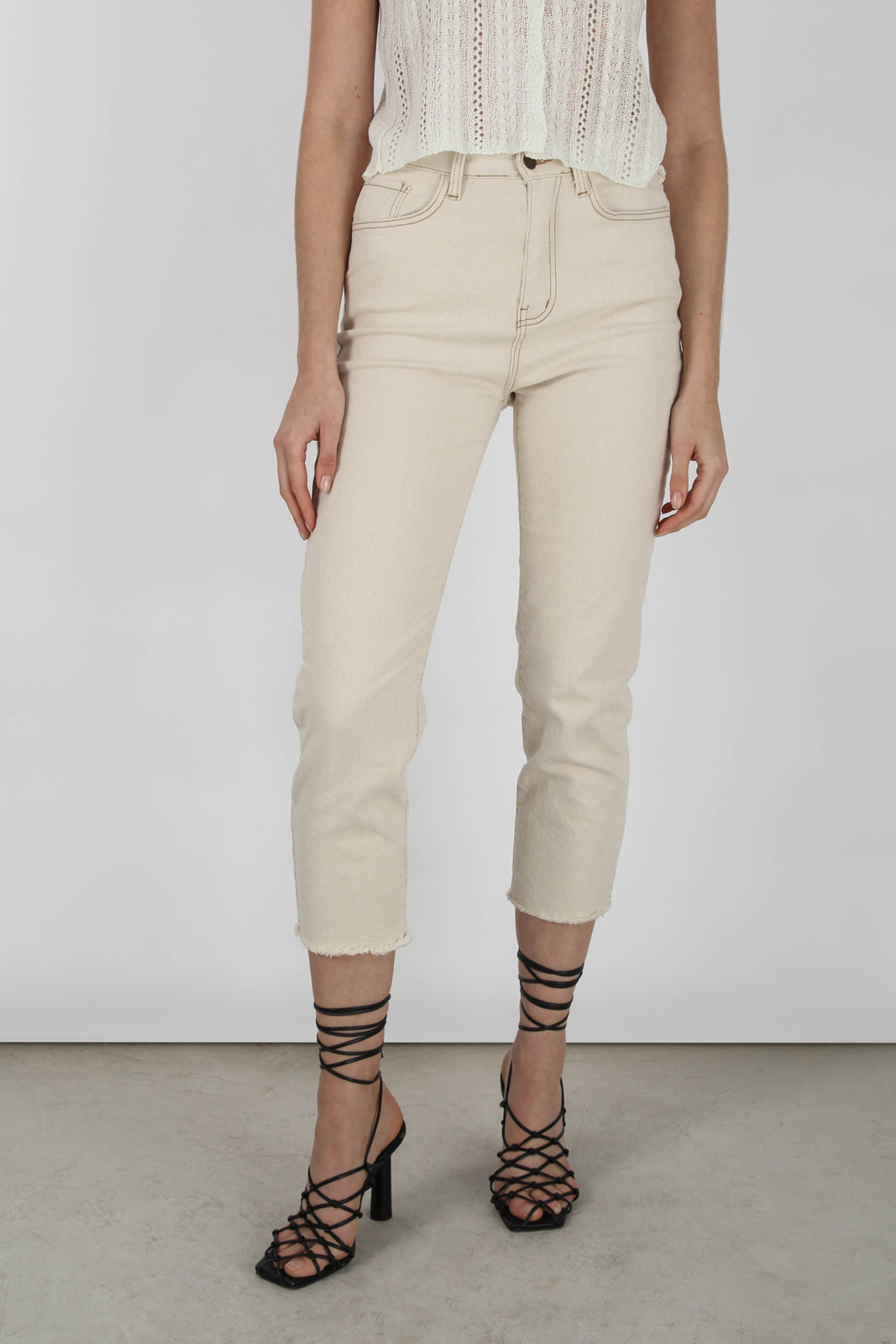 Ivory and beige contrast stitch jeans - 996_8