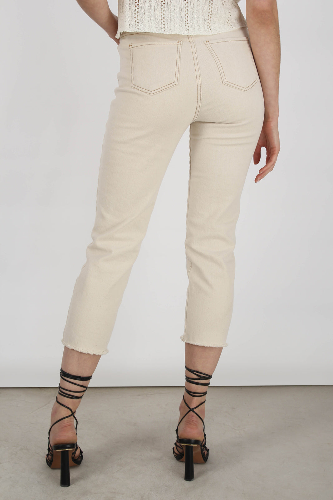 Ivory and beige contrast stitch jeans - 996_9