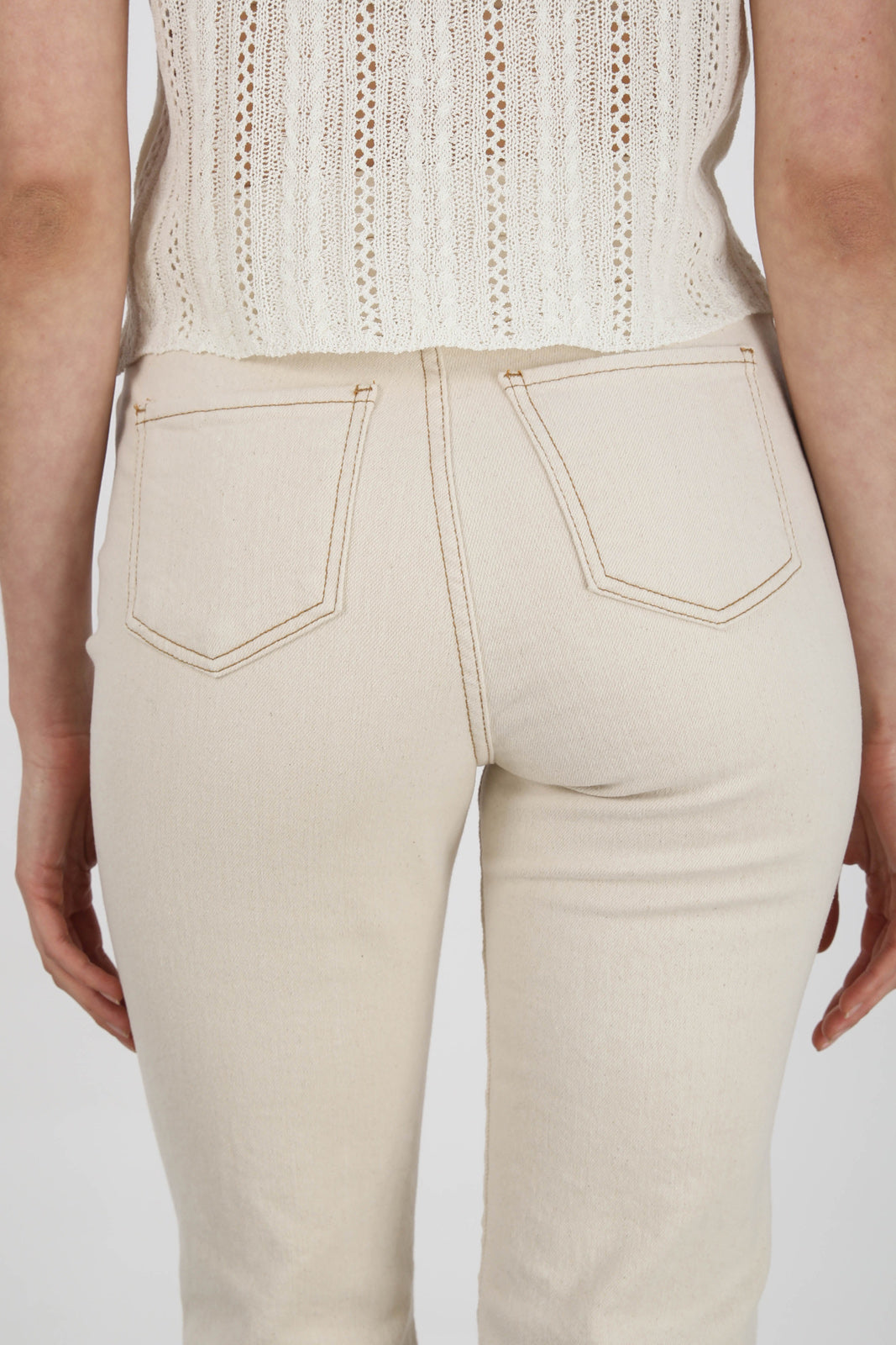 Ivory and beige contrast stitch jeans - 996_12