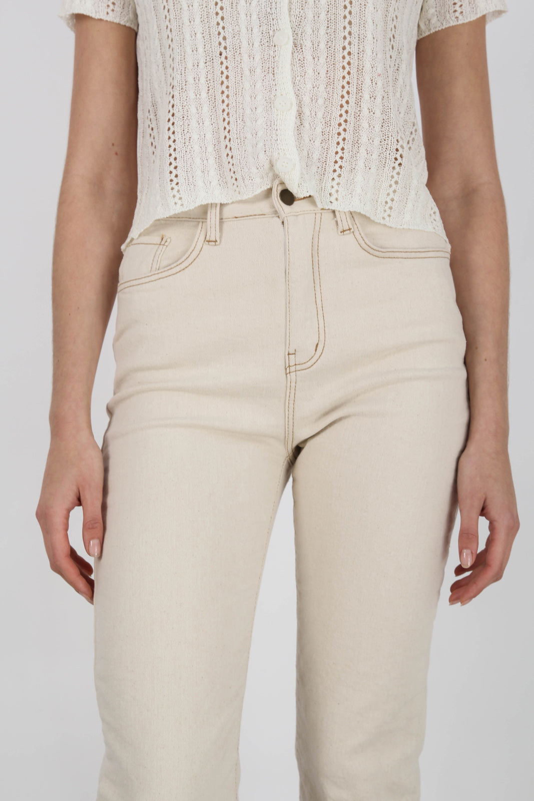Ivory and beige contrast stitch jeans - 996_11