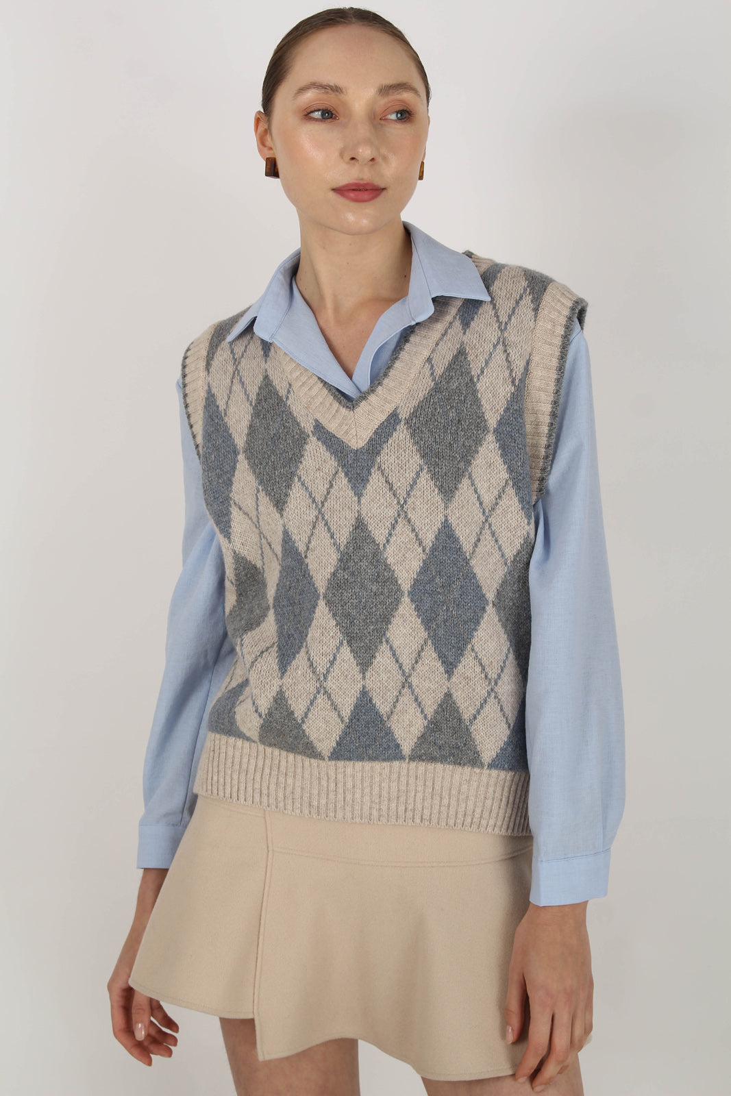 Ivory and pale blue argyle wool blend sweater vest_1