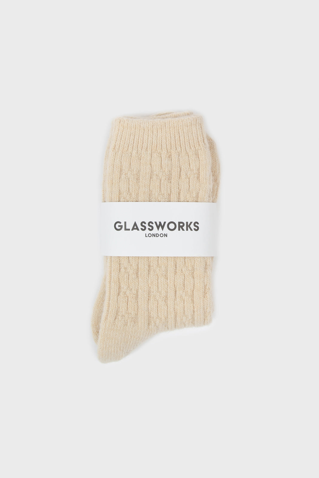 Light beige wool blend cableknit socks_4
